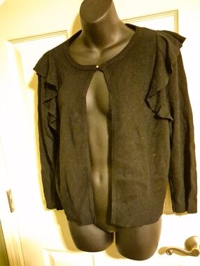 Ivanka Trump Black Ruffle-Shoulder Cardigan